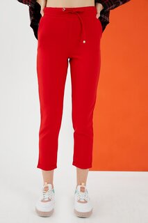 Женские красные тканевые брюки с эластичным поясом и двойными штанинами Z Giyim