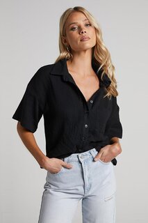 Базовая женская рубашка из муслиновой ткани черного цвета MG1784 MADMEXT