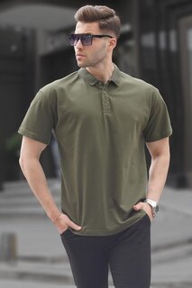 Базовая мужская футболка зеленого цвета хаки с воротником поло 6126 MADMEXT