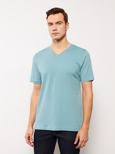 Базовая мужская футболка из чесаного хлопка с V-образным вырезом и короткими рукавами LCWAIKIKI Basic
