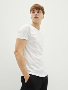 Базовая мужская футболка из чесаного хлопка с круглым вырезом и короткими рукавами LCW Casual, буксе белый
