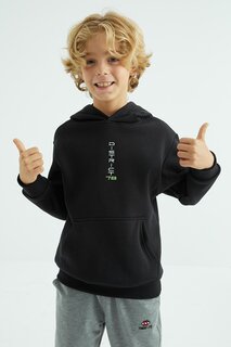 Черная толстовка стандартного кроя для мальчика с надписью спереди и на капюшоне TOMMYLIFE