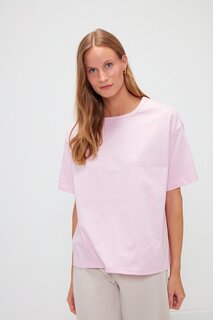 Базовая однотонная футболка с круглым вырезом и короткими рукавами MUNİ MUNİ, пудрово-розовый Muni Muni