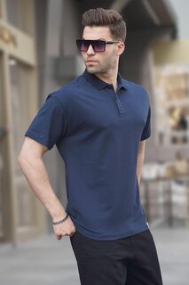 Базовая мужская футболка темно-синего цвета с воротником поло 6126 MADMEXT