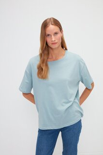 Базовая однотонная футболка с круглым вырезом и короткими рукавами MUNİ MUNİ, светло-водный синий Muni Muni