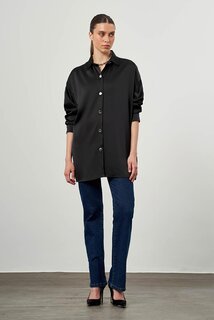 Черная туника-рубашка с металлическими пуговицами Mizalle