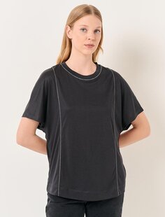 Черная удобная футболка с коротким рукавом и круглым вырезом Jimmy Key