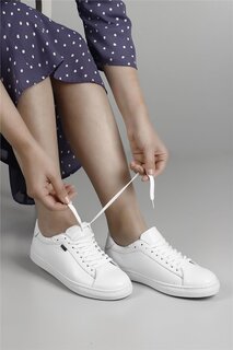 Женские кроссовки из натуральной кожи с круглым носком на шнуровке 24237 GÖNDERİ(R), белый