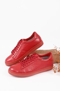 Женские кроссовки из натуральной кожи с круглым носком на шнуровке 24237 GÖNDERİ(R), красный