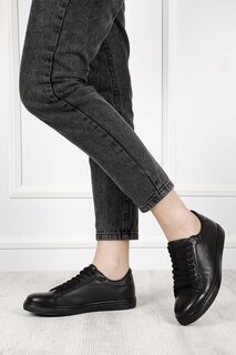 Женские кроссовки из натуральной кожи с круглым носком на шнуровке 24237 GÖNDERİ(R), черный
