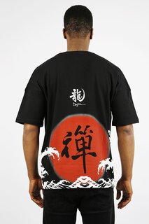 Черная футболка оверсайз с китайским принтом 1YXE1-44910-02 XHAN