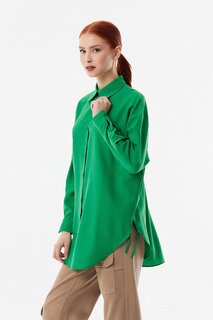 Базовая рубашка оверсайз со сборками сбоку Fullamoda, зеленый