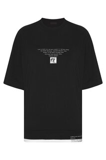 Черная футболка оверсайз с отделкой в рубчик 2YXE2-45950-02 XHAN