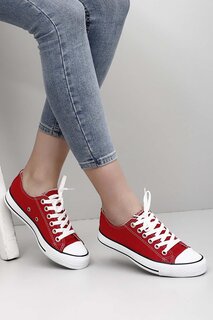 Женские льняные повседневные кроссовки на плоской подошве на шнуровке 35222 GÖNDERİ(R), красный
