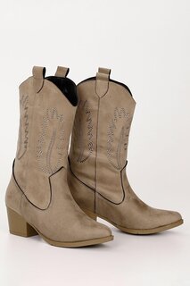 Женские повседневные ботинки в стиле вестерн ковбой MINK с острым носком на каблуке 35610 GÖNDERİ(R)