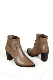 Женские повседневные ботинки VİZON из натуральной кожи с острым носком на каблуке и молнии 39499 GÖNDERİ(R)