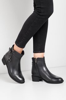 Женские повседневные ботинки из натуральной кожи с круглым носком на резиновой подошве, на каблуке с застежкой-молнией и пряжкой 50414 GÖNDERİ(R), черный