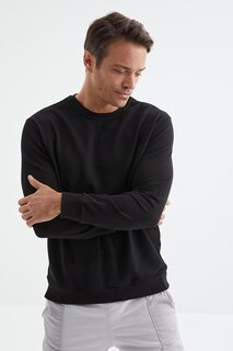 Черный базовый мужской свитшот удобной формы с круглым вырезом TOMMYLIFE