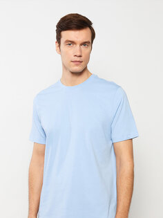 Мужская футболка из чесаного хлопка с круглым вырезом и короткими рукавами LCWAIKIKI Basic, синий