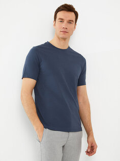 Мужская футболка из чесаного хлопка с круглым вырезом и короткими рукавами LCWAIKIKI Classic, индиго