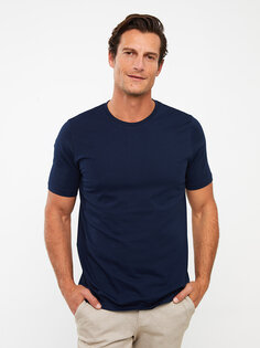 Мужская футболка из чесаного хлопка с круглым вырезом и короткими рукавами LCWAIKIKI Classic, новый темно-синий