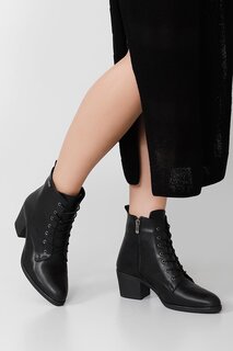 Женские повседневные ботинки на шнуровке с острым носком и резиновой подошвой на каблуке 20479 GÖNDERİ(R), черный