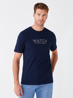 Мужская футболка из чесаного хлопка с круглым вырезом и короткими рукавами с вышивкой LCWAIKIKI Classic, новый темно-синий