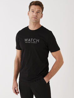 Мужская футболка из чесаного хлопка с круглым вырезом и короткими рукавами с вышивкой LCWAIKIKI Classic, новый черный