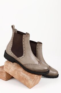 Женские повседневные ботинки челси VİZON из натуральной кожи с круглым носком и резиновой подошвой на эластичной подошве 48443 GÖNDERİ(R)