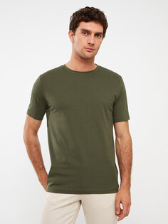 Мужская футболка из чесаного хлопка с круглым вырезом и короткими рукавами LCWAIKIKI Classic, хаки