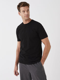 Мужская футболка из чесаного хлопка с круглым вырезом и короткими рукавами с вышивкой LCWAIKIKI Classic, новый черный