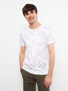 Мужская футболка из чесаного хлопка с круглым вырезом и короткими рукавами с рисунком LCW Casual, буксе белый
