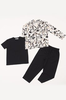 Черный пижамный комплект из трех предметов: футболка и брюки черного цвета For You Kids
