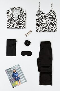 Черный пижамный комплект Zebra из 6 предметов внутри и снаружи FOR YOU MODA