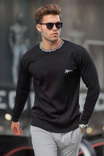 Черный мужской трикотажный свитер с круглым вырезом 6847 MADMEXT