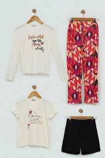 Черный пижамный комплект из 4 предметов с цветочным принтом For You Kids