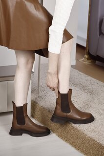 Женские повседневные ботинки челси TABA из натуральной кожи с круглым носком и термоподошвой на каблуке 51457 GÖNDERİ(R)
