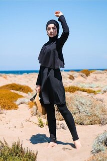 Черный купальник в стиле хиджаб из 4 предметов с воланами M2034 Marina