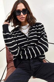 Черный полосатый свитер на пуговицах с круглым вырезом Giens