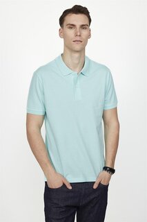 Мужская футболка поло с воротником поло, однотонная хлопковая футболка пике бирюзового цвета TUDORS, синий