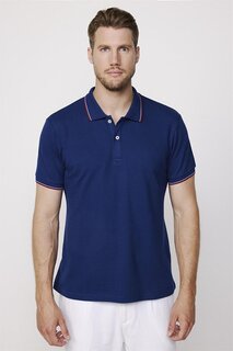 Мужская футболка поло с воротником-поло, приталенная пике, темно-синяя футболка с воротником и полосками на рукавах TUDORS