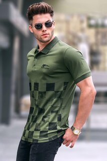 Мужская футболка поло цвета хаки с зеленым узором 5871 MADMEXT