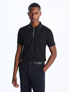Мужская футболка с воротником-поло и коротким рукавом LCW Vision, новый черный