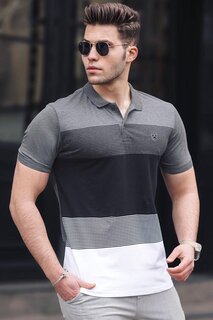 Мужская футболка с воротником поло с цветными блоками антрацитового цвета 9280 MADMEXT