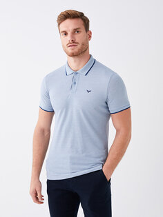 Мужская футболка с воротником-поло и коротким рукавом LCWAIKIKI Basic, синий жаккард