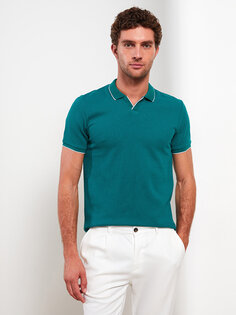 Мужская футболка с воротником-поло и коротким рукавом LCW Vision, средне-зеленый