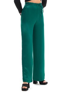 Широкие атласные брюки темно-зеленые QUZU