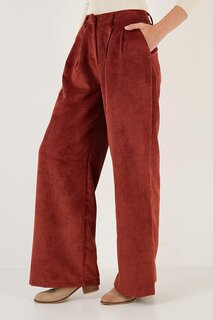 Широкие брюки свободного покроя из бархатной ткани с высокой талией и шнуровкой 611PL0027 Lela, плитка
