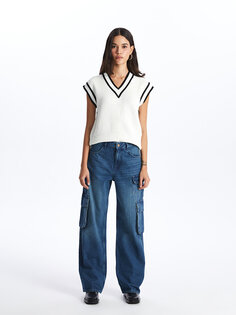 Широкие женские джинсовые брюки карго LCW Jeans, темное родео