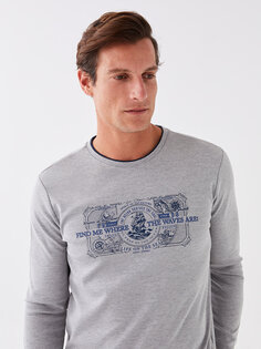 Мужская футболка с круглым вырезом и длинным рукавом с принтом LCWAIKIKI Classic, серый меланж